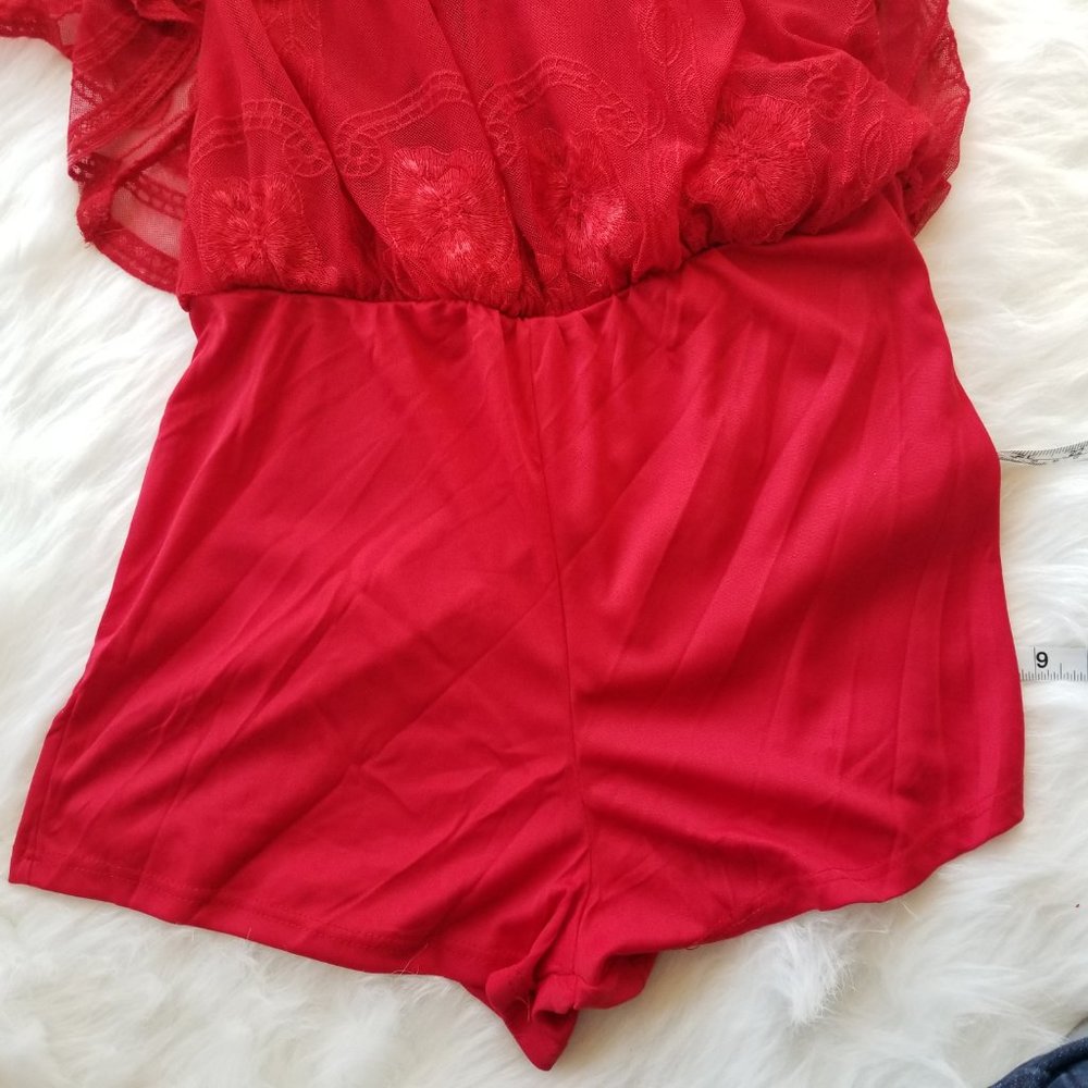 New Haute Monde Red Lace Floral Print Dress Size L - Picture 6 of 8